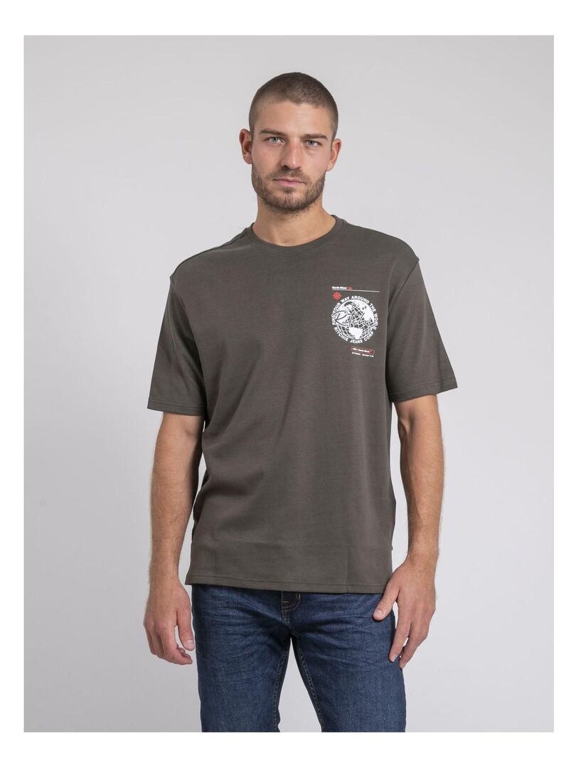 T-shirt col rond oversize pur coton JOHART Kaki - Kiabi