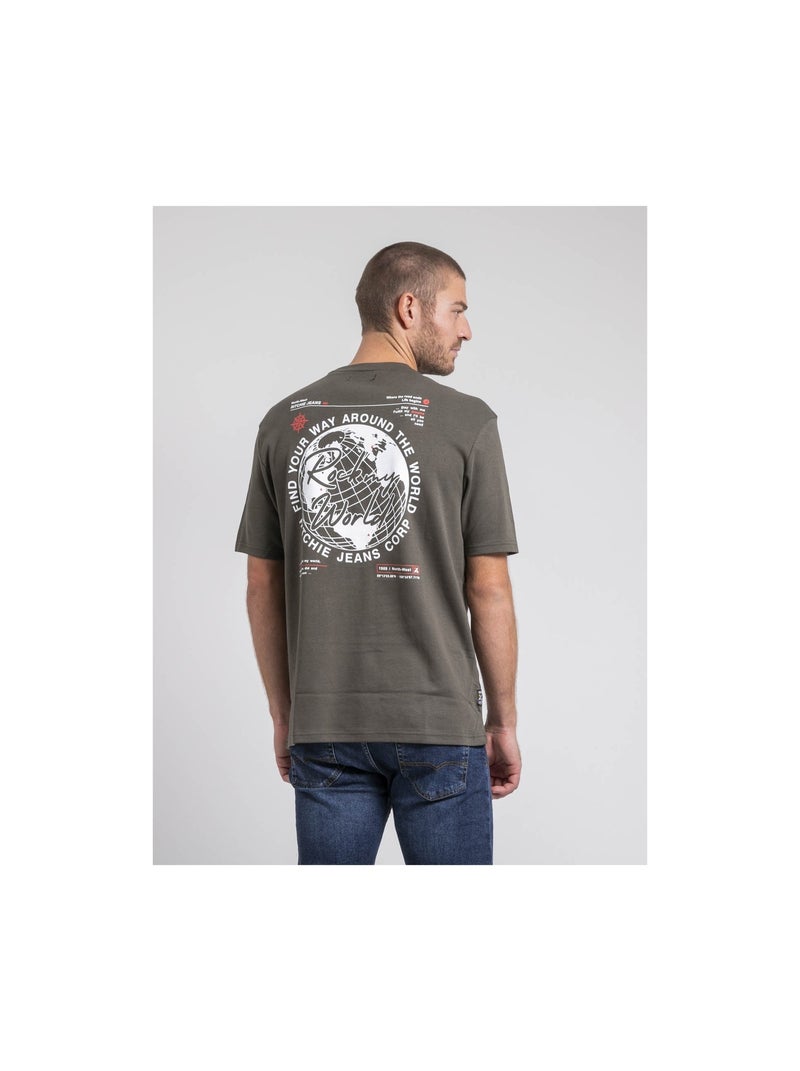 T-shirt col rond oversize pur coton JOHART Kaki - Kiabi