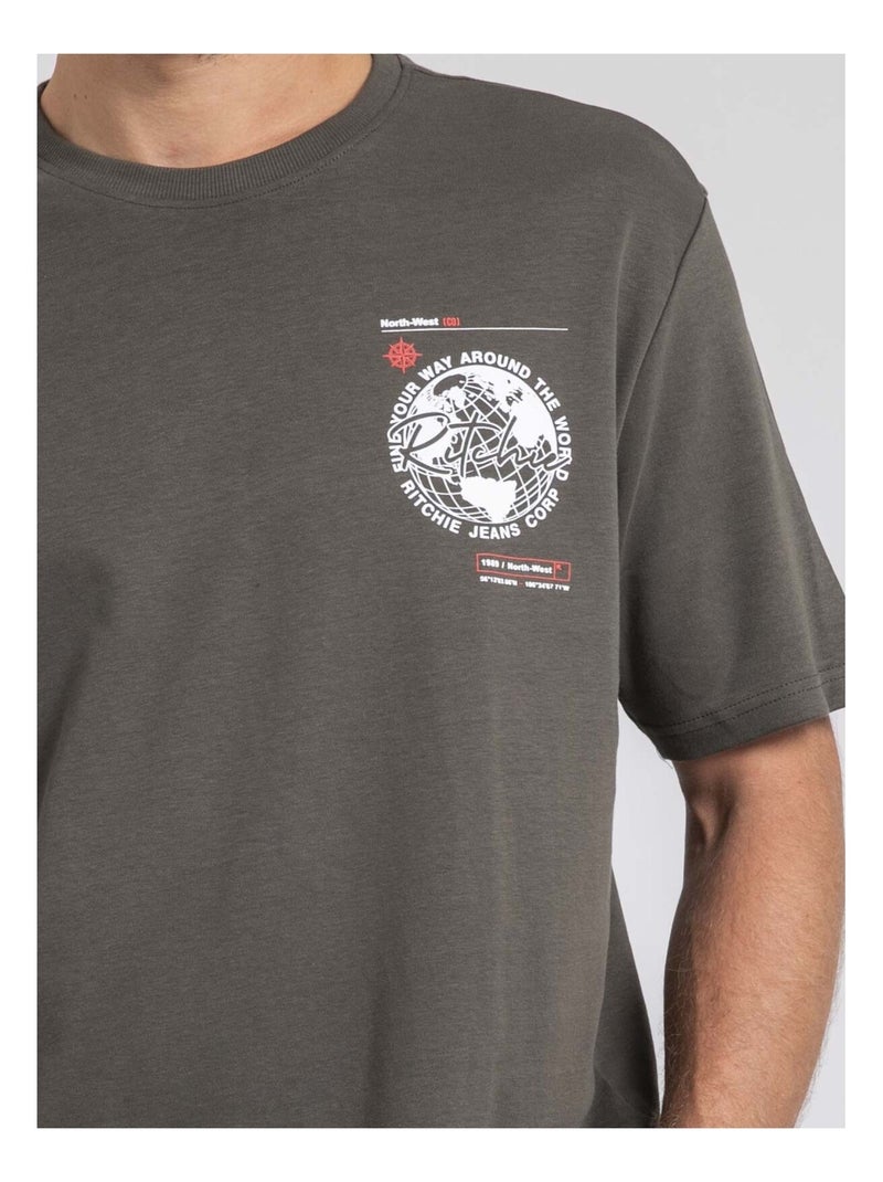 T-shirt col rond oversize pur coton JOHART Kaki - Kiabi