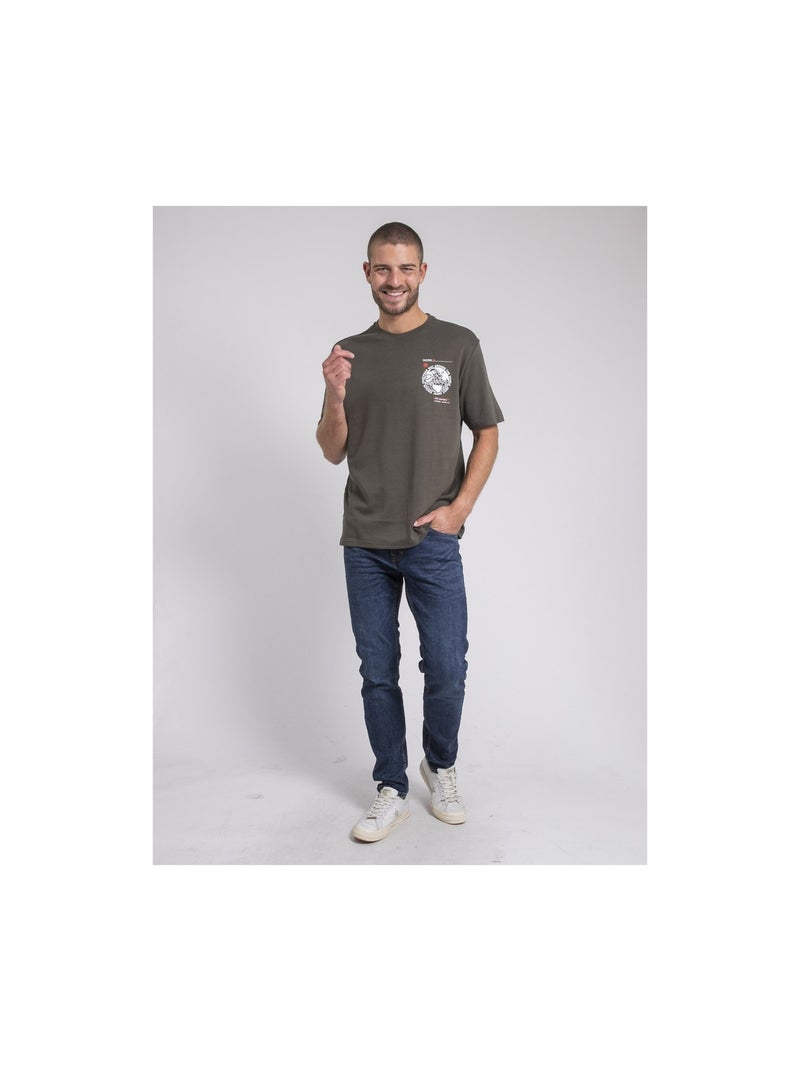 T-shirt col rond oversize pur coton JOHART Kaki - Kiabi
