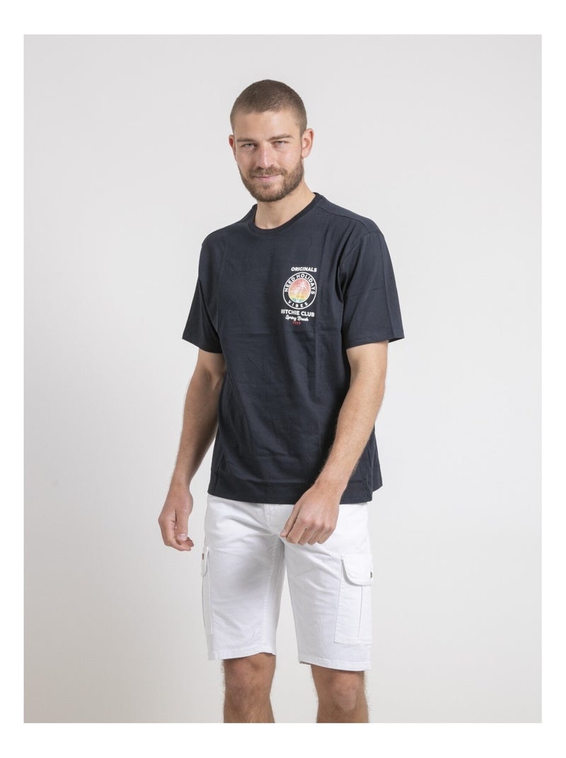 T-shirt col rond oversize pur coton NAHAMAS Bleu marine - Kiabi
