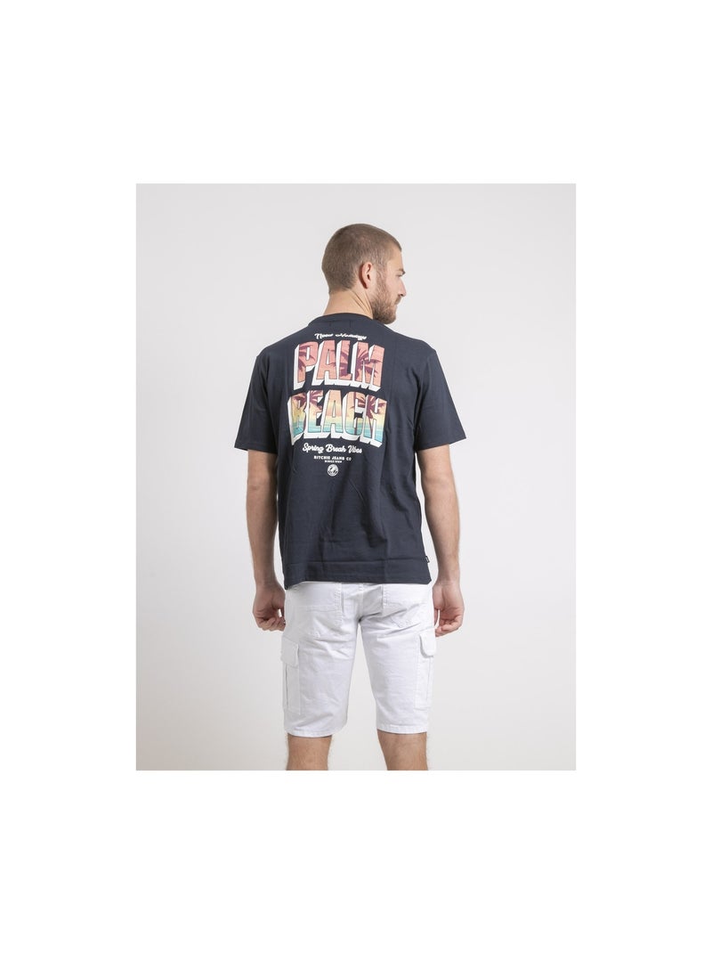T-shirt col rond oversize pur coton NAHAMAS Bleu marine - Kiabi