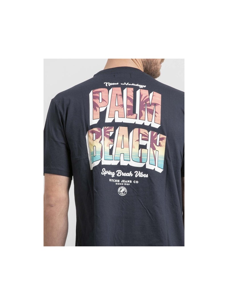 T-shirt col rond oversize pur coton NAHAMAS Bleu marine - Kiabi