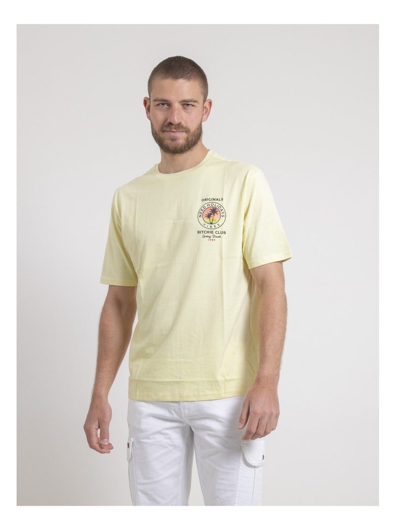T-shirt col rond oversize pur coton NAHAMAS Kaki - Kiabi