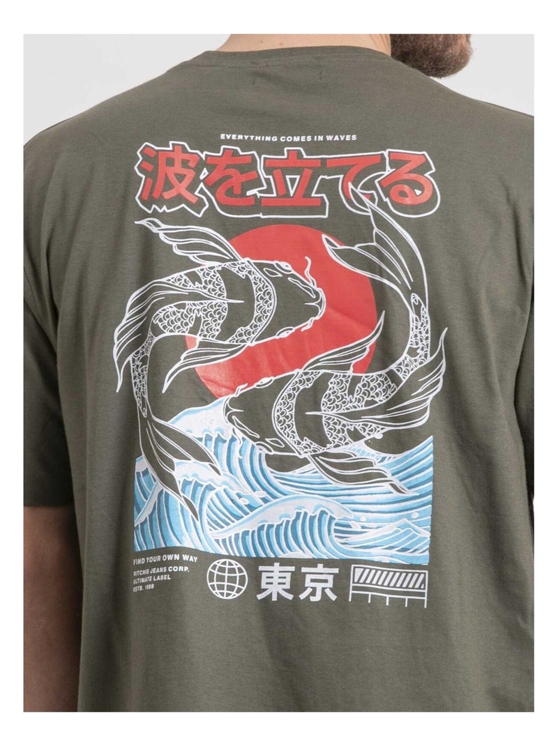 T-shirt col rond oversize pur coton NIGORILLE Bleu - Kiabi