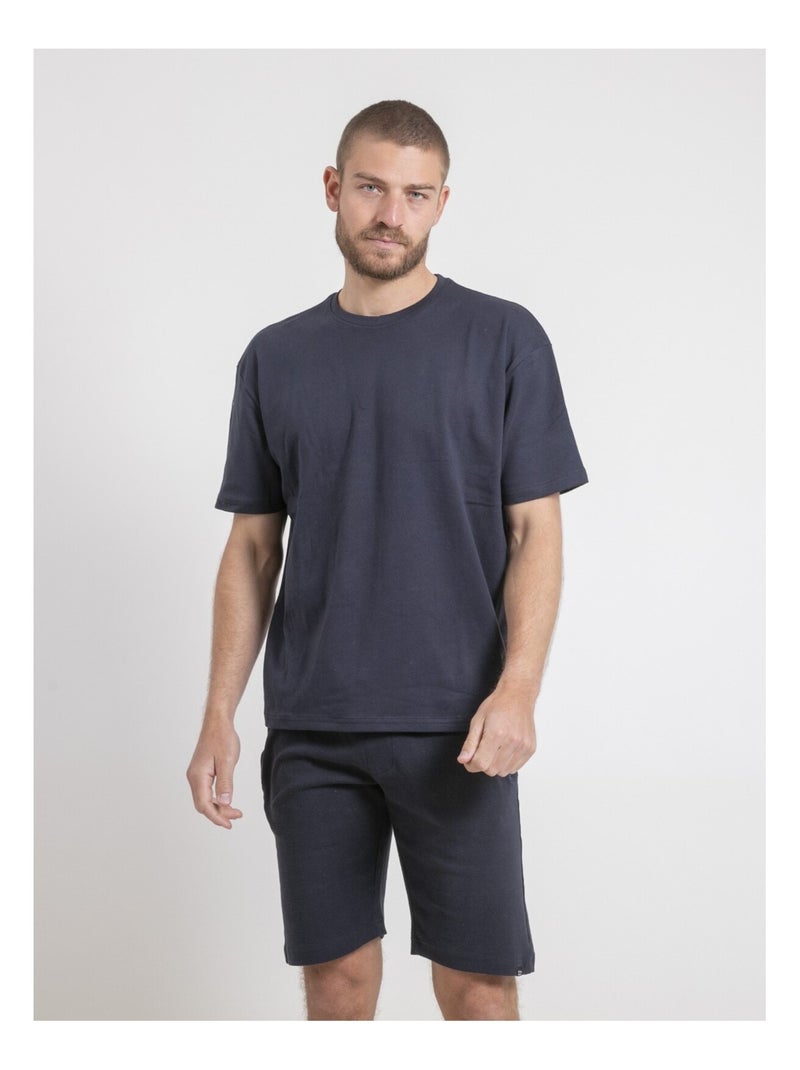 T-shirt col rond oversize pur coton NOBUKA Bleu marine - Kiabi