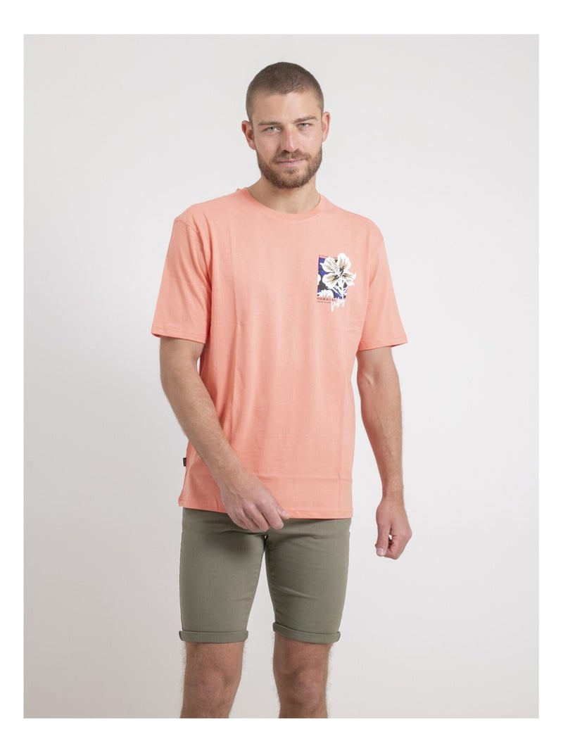 T-shirt col rond oversize pur coton NOFENIX Orange corail - Kiabi