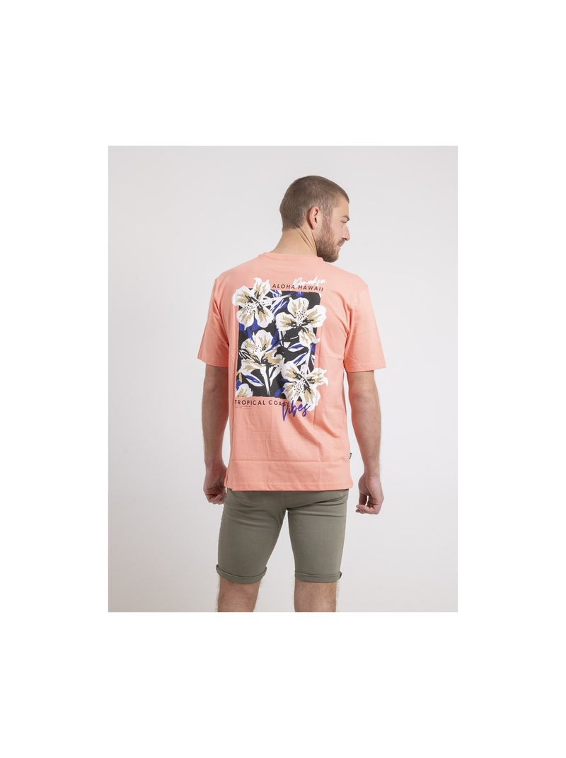 T-shirt col rond oversize pur coton NOFENIX Orange corail - Kiabi