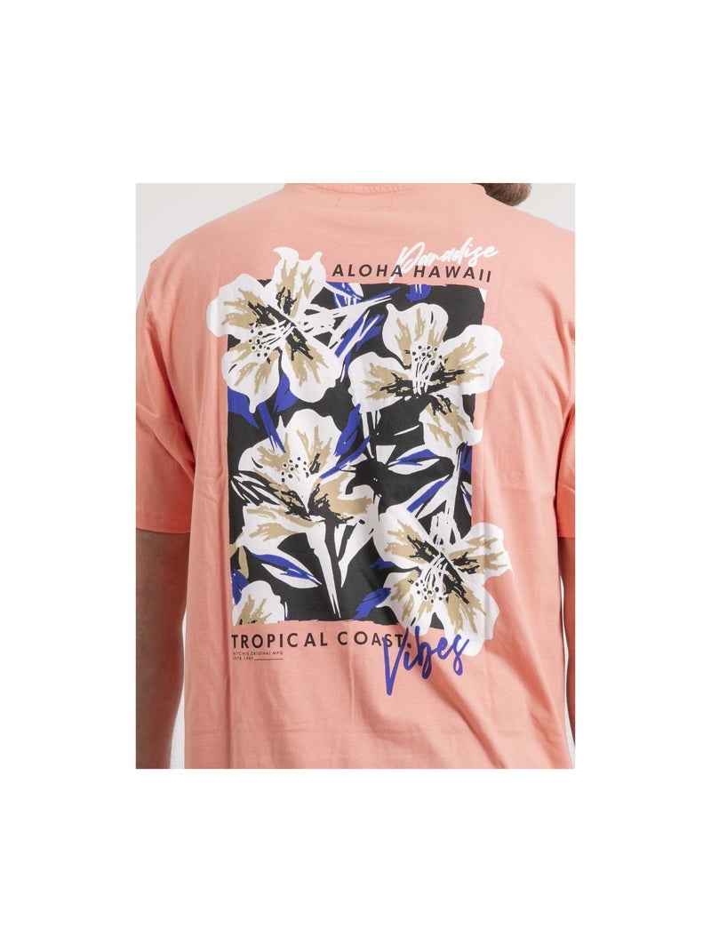 T-shirt col rond oversize pur coton NOFENIX Orange corail - Kiabi