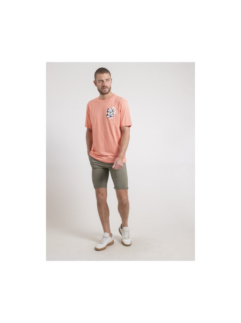 T-shirt col rond oversize pur coton NOFENIX Orange corail - Kiabi