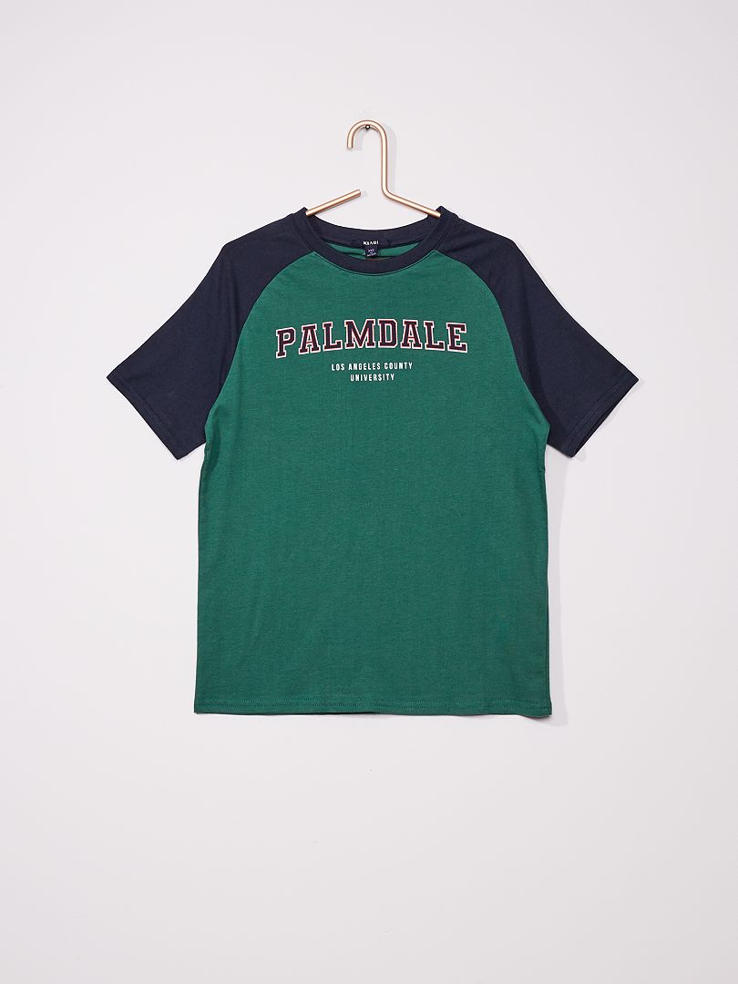 T-shirt col rond 'Palmdale university' vert - Kiabi
