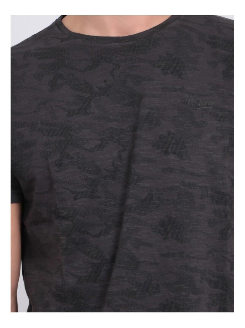 T-shirt col rond pur coton à motifs NENDRIX Gris - Kiabi