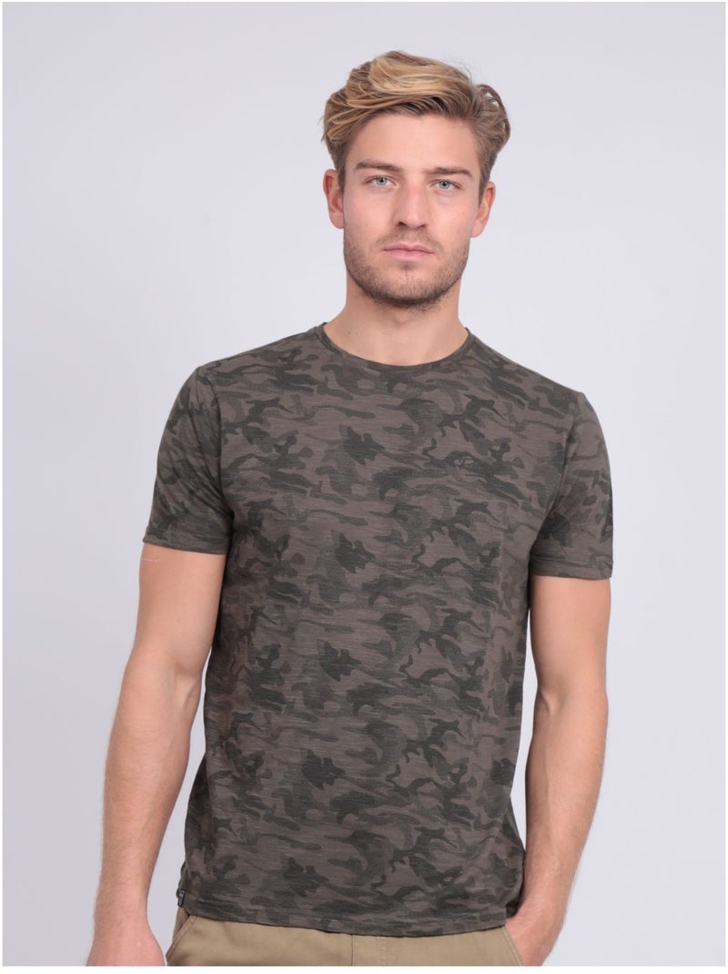 T-shirt col rond pur coton à motifs NENDRIX Gris - Kiabi