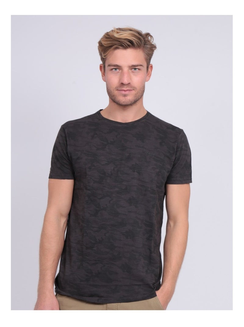 T-shirt col rond pur coton à motifs NENDRIX Kaki - Kiabi