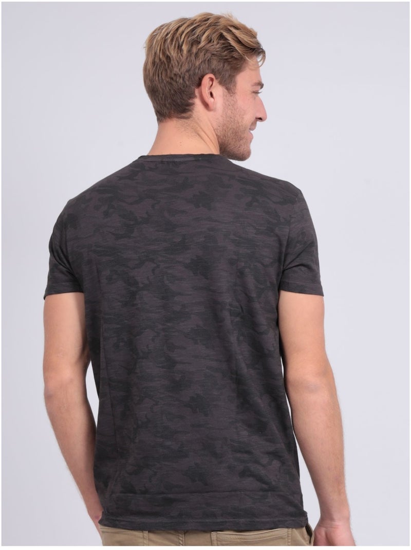 T-shirt col rond pur coton à motifs NENDRIX Kaki - Kiabi