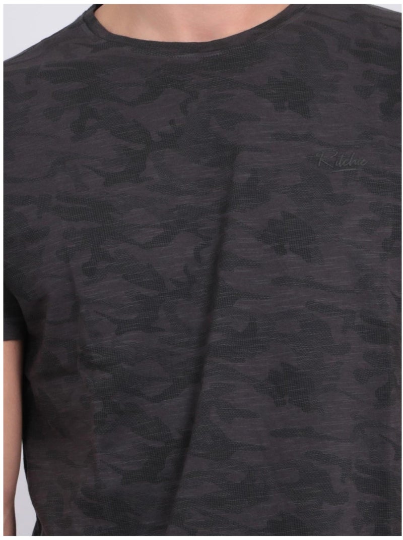 T-shirt col rond pur coton à motifs NENDRIX Kaki - Kiabi