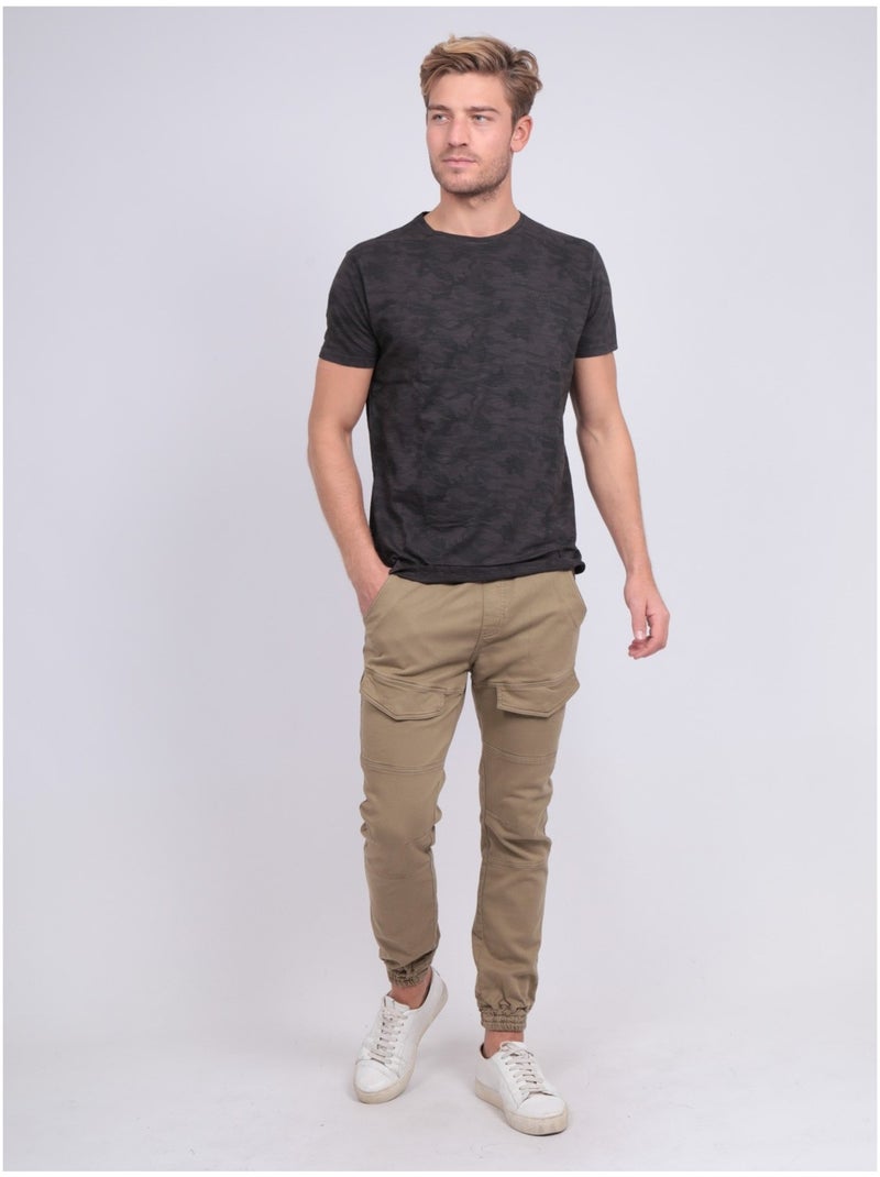 T-shirt col rond pur coton à motifs NENDRIX Kaki - Kiabi