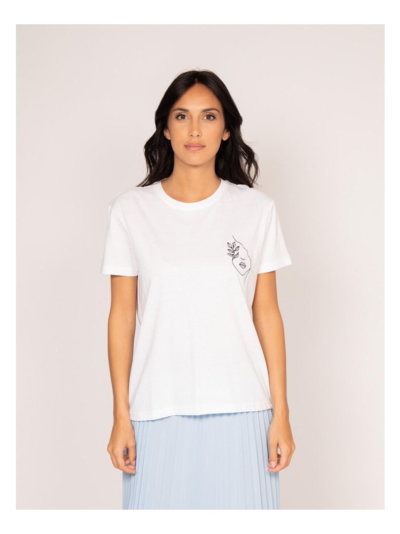 T-shirt col rond pur coton FABIANA Blanc - Kiabi