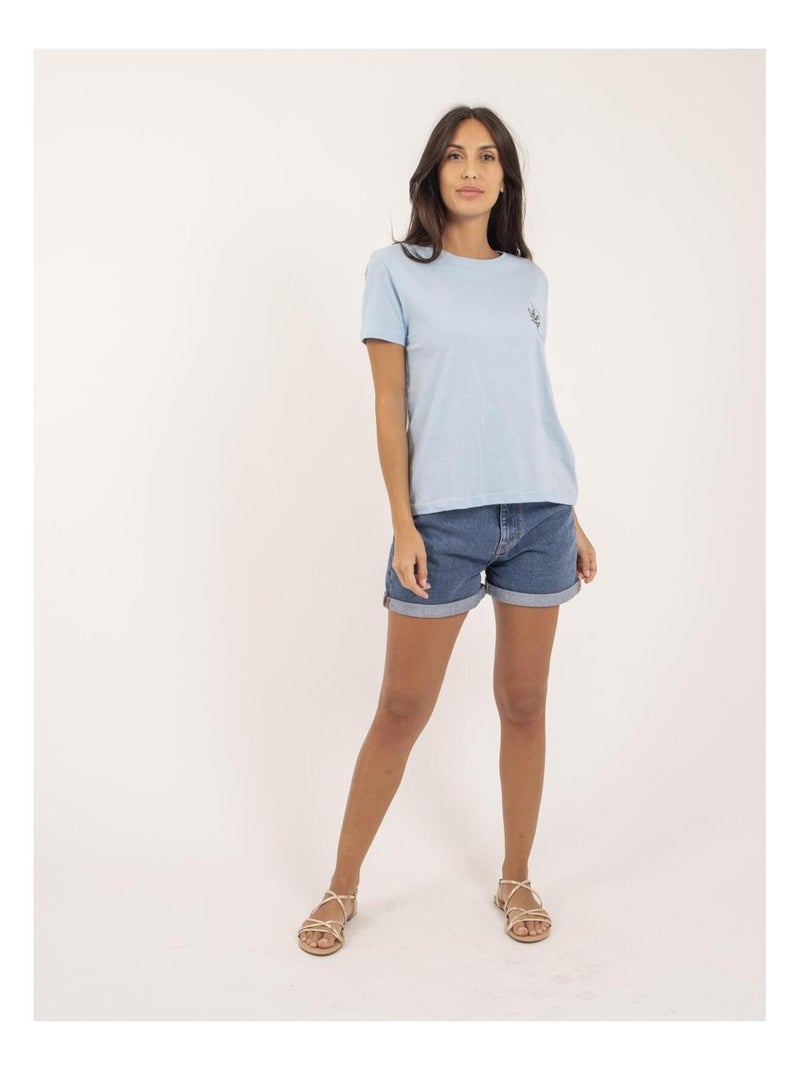T-shirt col rond pur coton FABIANA Bleu clair - Kiabi
