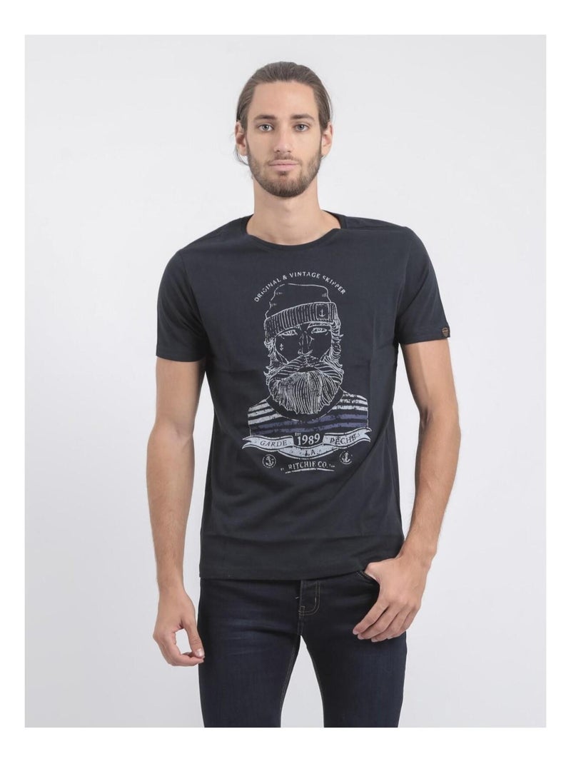 T-shirt col rond pur coton JABRUN Bleu marine - Kiabi