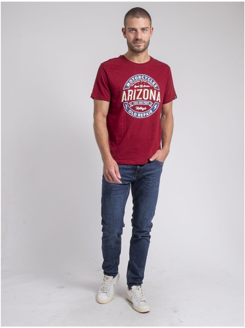 T-shirt col rond pur coton JABUSTIN Bordeaux - Kiabi