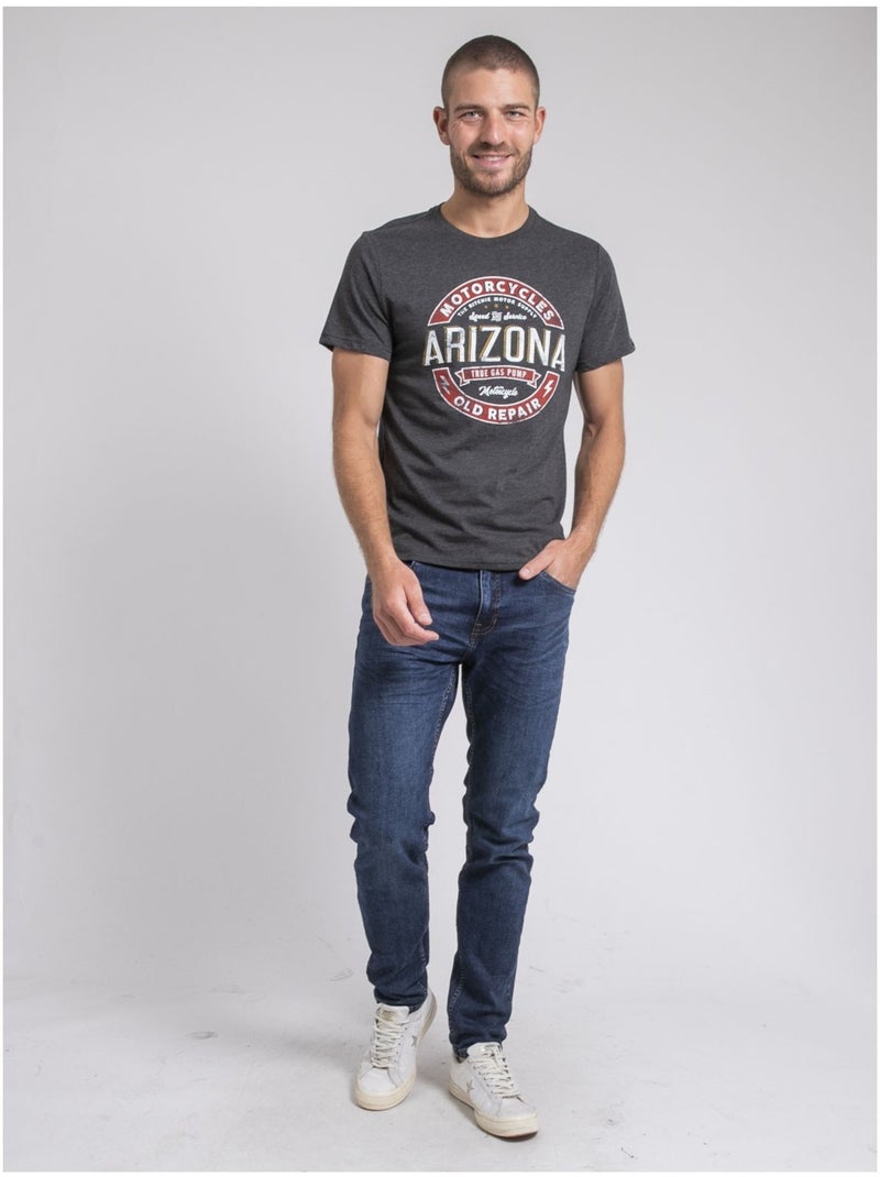 T-shirt col rond pur coton JABUSTIN Gris - Kiabi