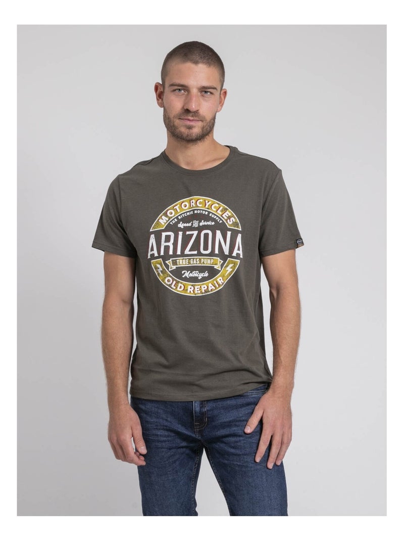 T-shirt col rond pur coton JABUSTIN Kaki - Kiabi