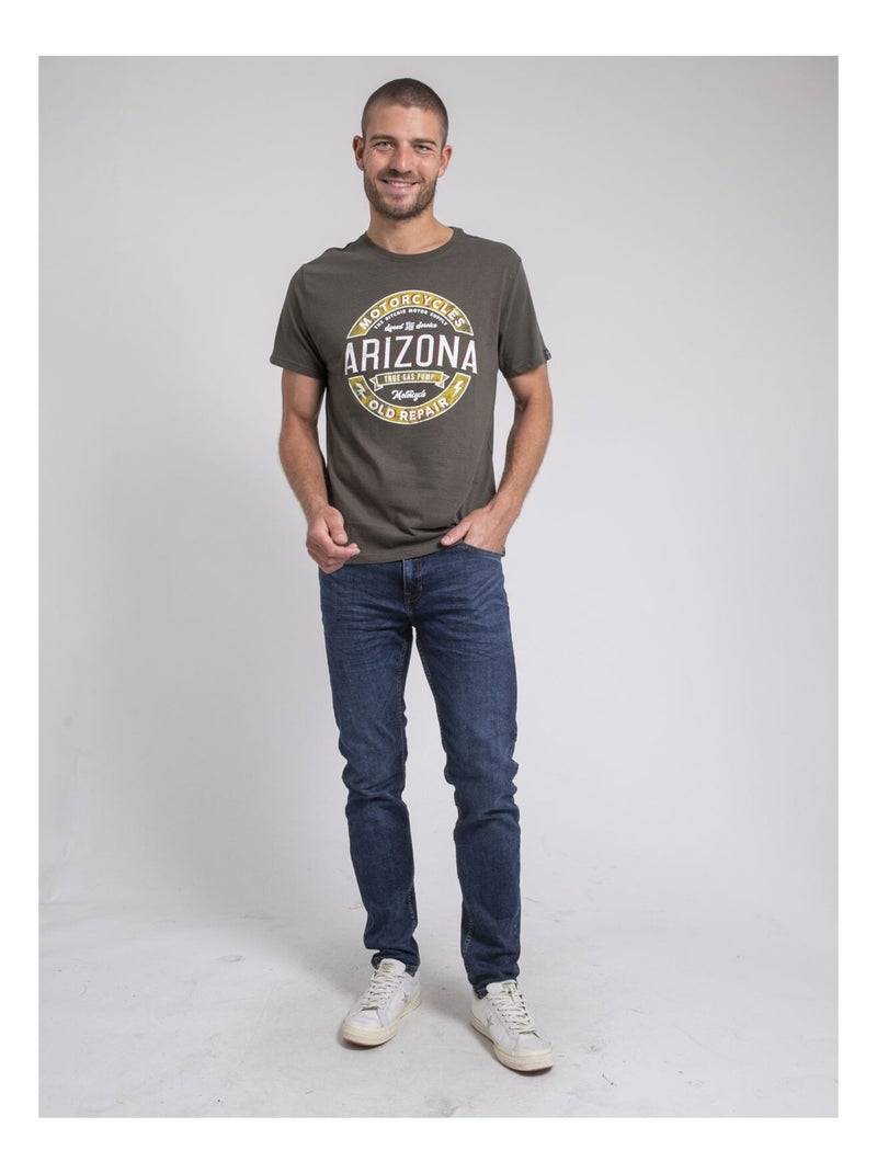 T-shirt col rond pur coton JABUSTIN Kaki - Kiabi