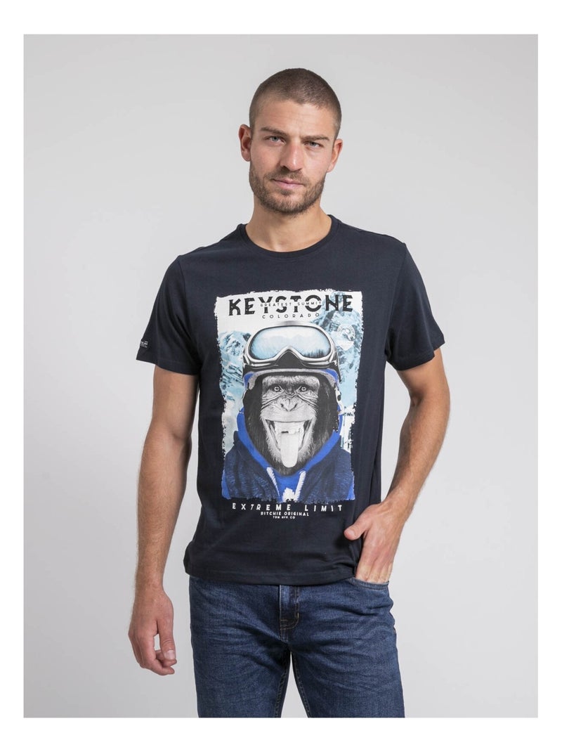 T-shirt col rond pur coton JACOSKI Bleu marine - Kiabi
