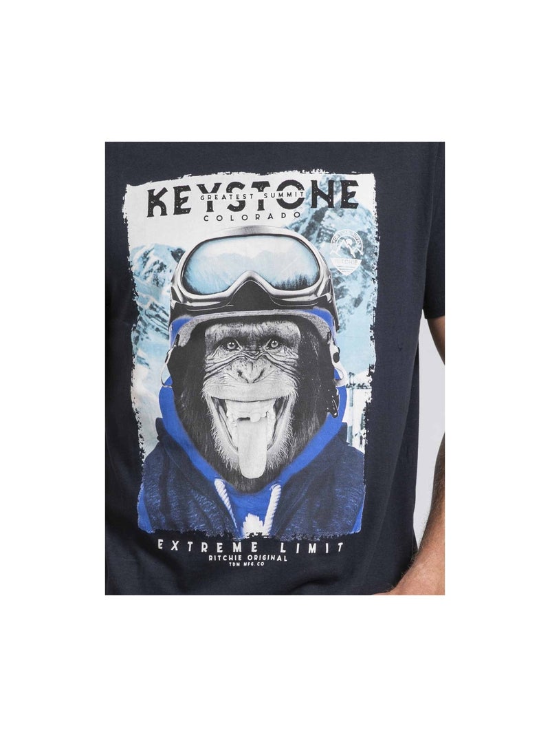 T-shirt col rond pur coton JACOSKI Bleu marine - Kiabi