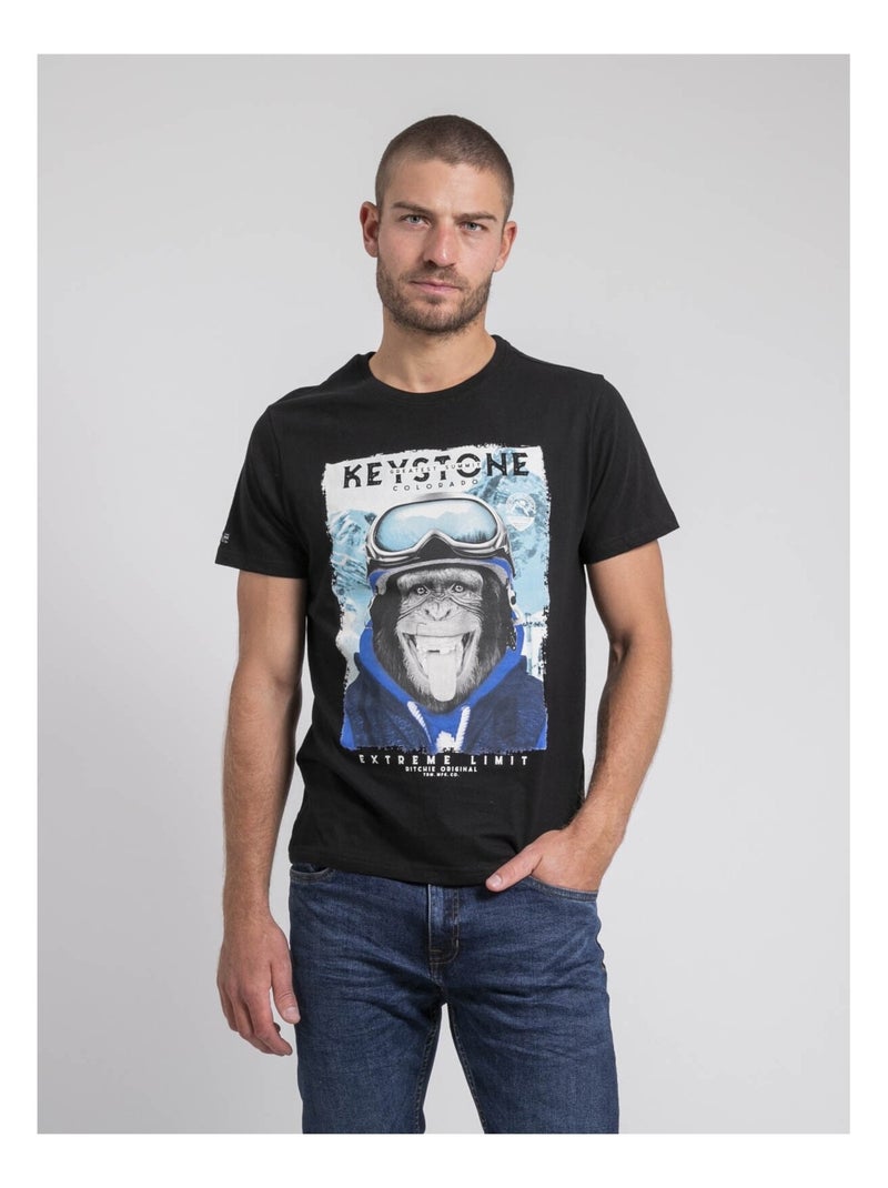 T-shirt col rond pur coton JACOSKI Noir - Kiabi