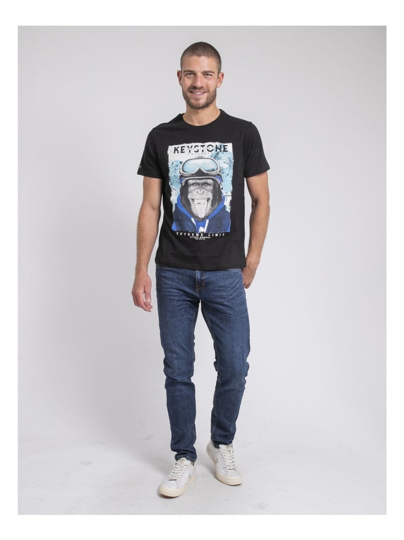 T-shirt col rond pur coton JACOSKI Noir - Kiabi