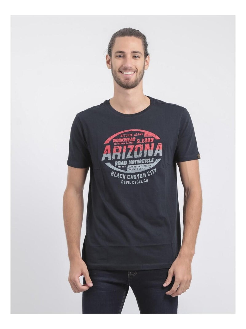 T-shirt col rond pur coton JACRAIG Bleu marine - Kiabi