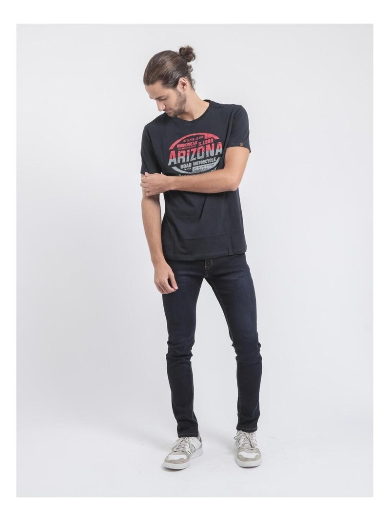T-shirt col rond pur coton JACRAIG Bleu marine - Kiabi
