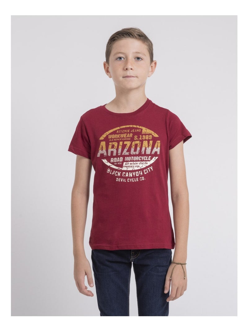 T-shirt col rond pur coton JACRAIG garçon Bordeaux - Kiabi