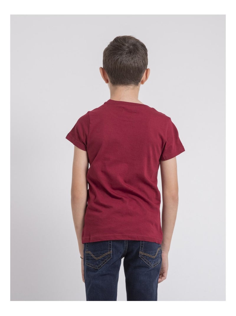 T-shirt col rond pur coton JACRAIG garçon Bordeaux - Kiabi