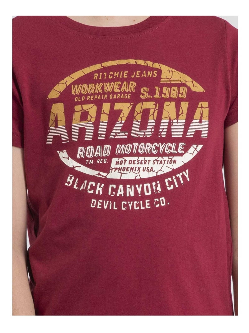 T-shirt col rond pur coton JACRAIG garçon Bordeaux - Kiabi