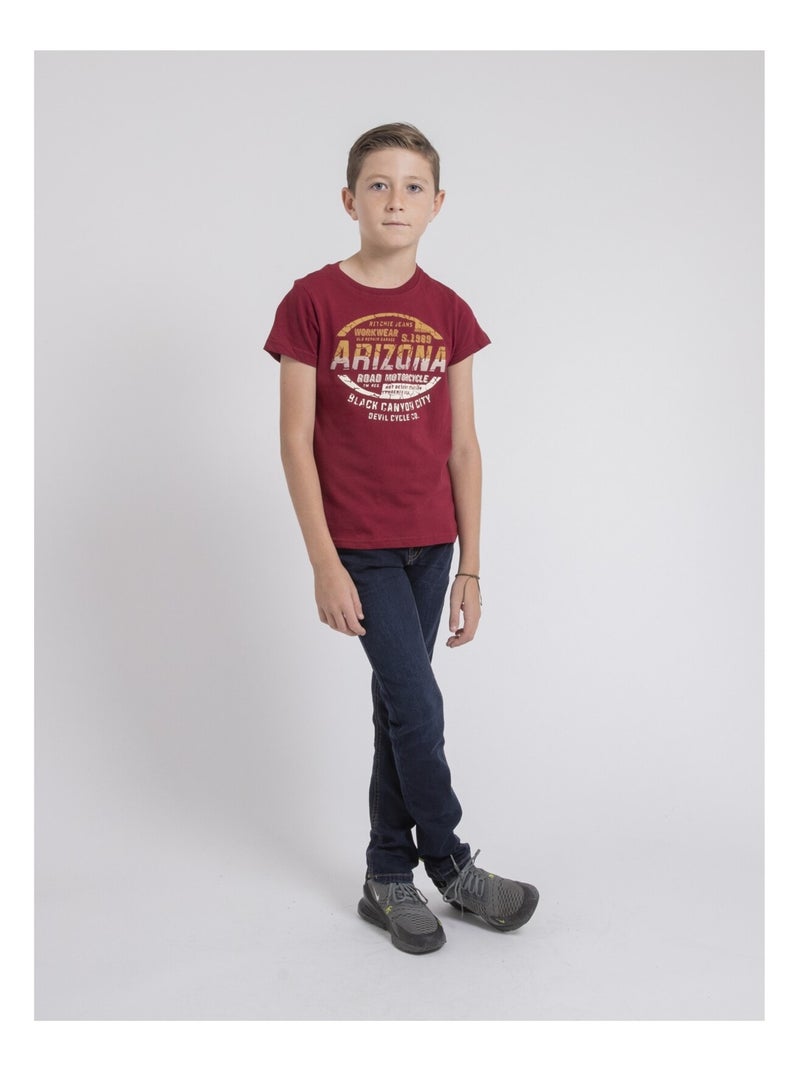 T-shirt col rond pur coton JACRAIG garçon Bordeaux - Kiabi