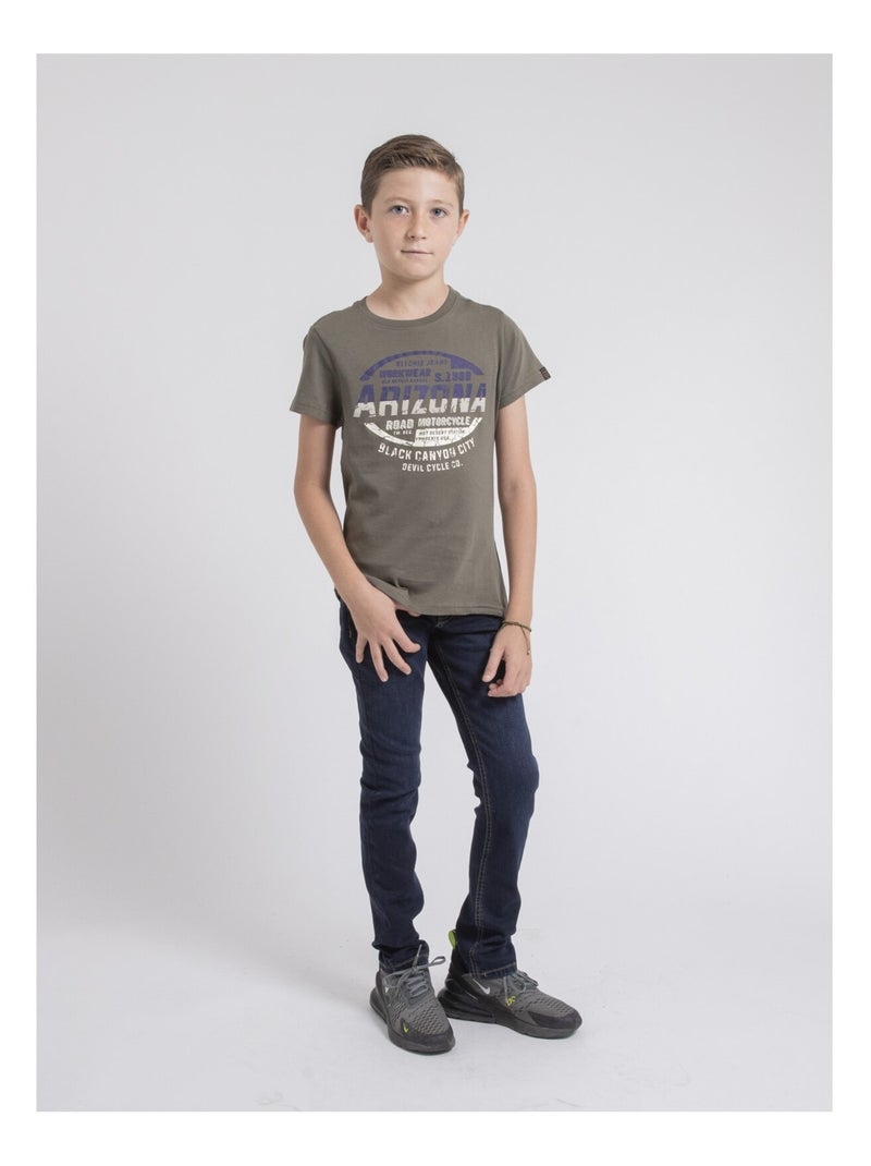 T-shirt col rond pur coton JACRAIG garçon Kaki - Kiabi