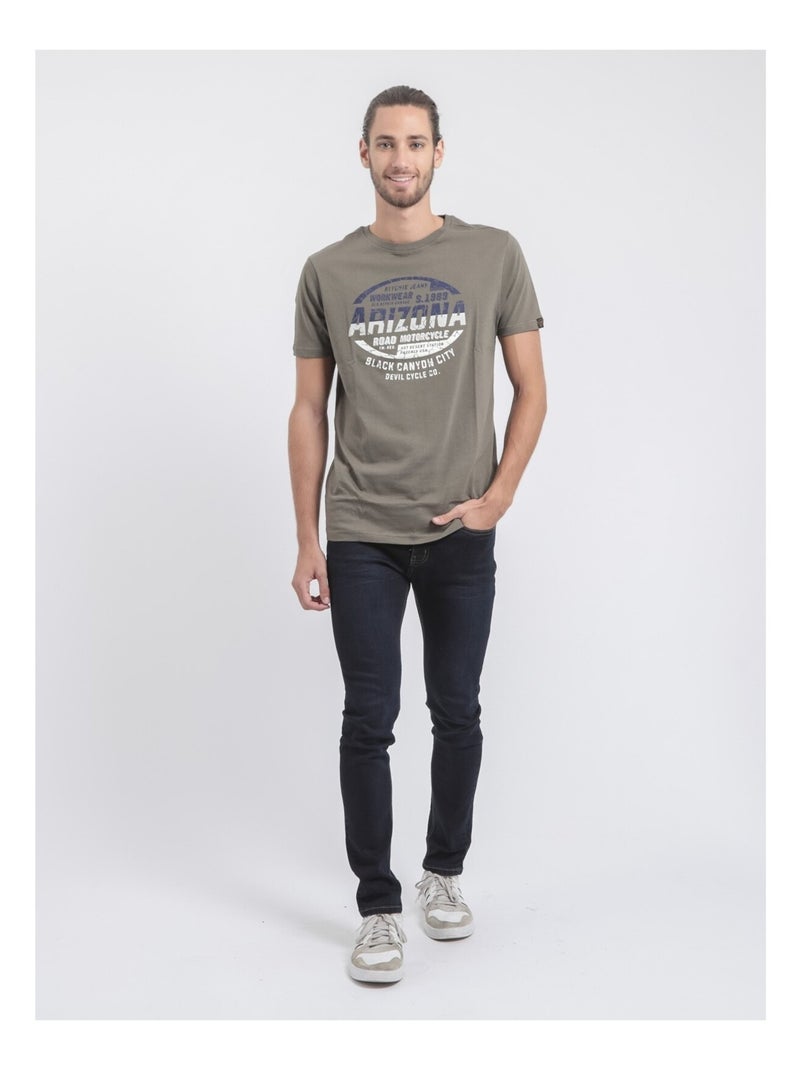 T-shirt col rond pur coton JACRAIG Kaki - Kiabi