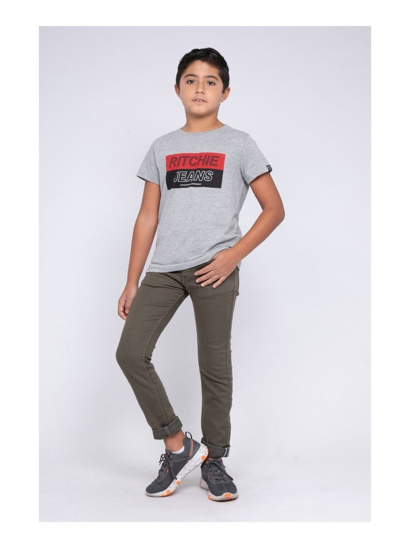 T-shirt col rond pur coton JADAMIX garçon Gris - Kiabi