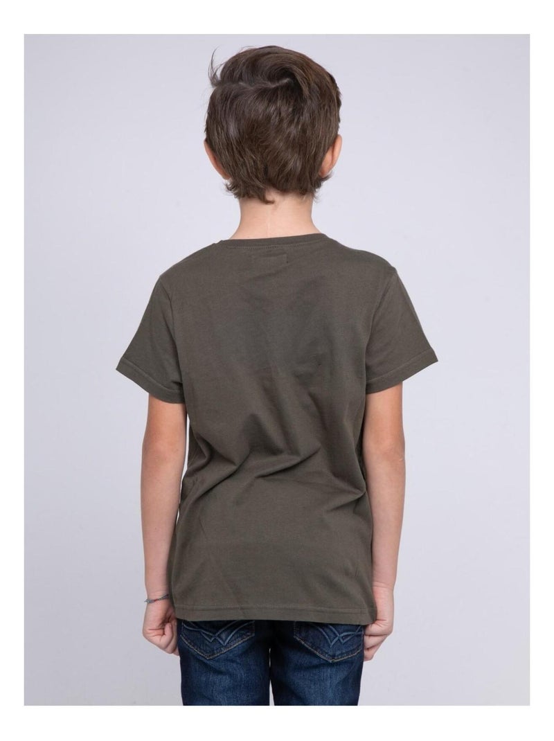 T-shirt col rond pur coton JADAMIX garçon Kaki - Kiabi