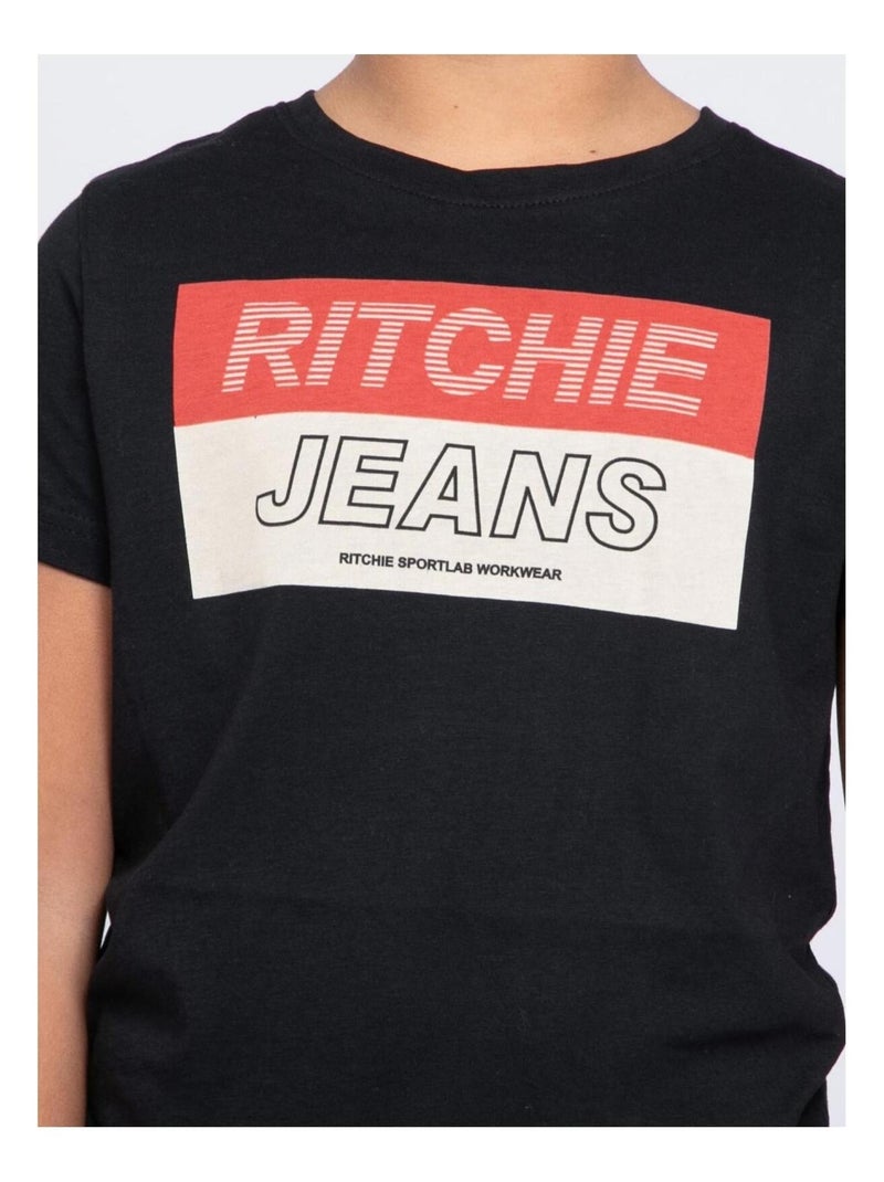 T-shirt col rond pur coton JADAMIX garçon Noir - Kiabi
