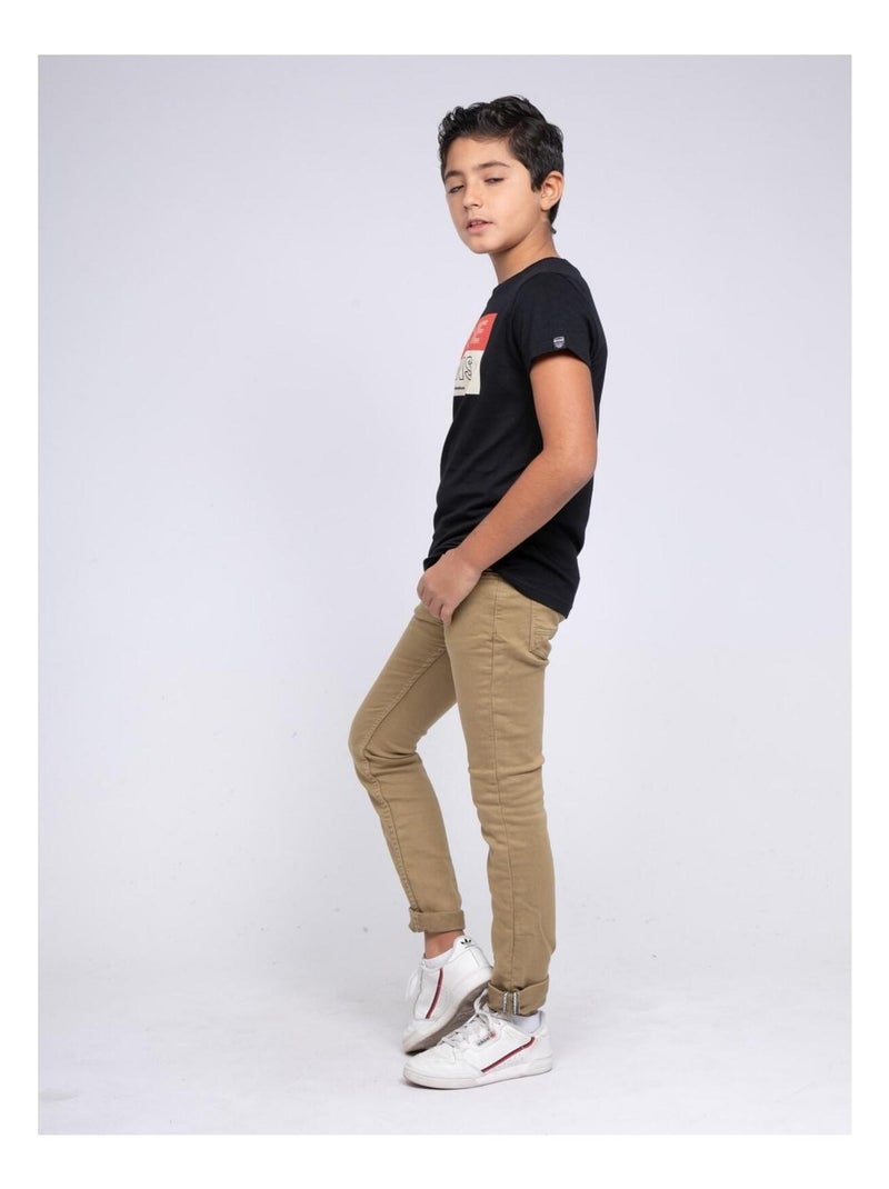 T-shirt col rond pur coton JADAMIX garçon Noir - Kiabi