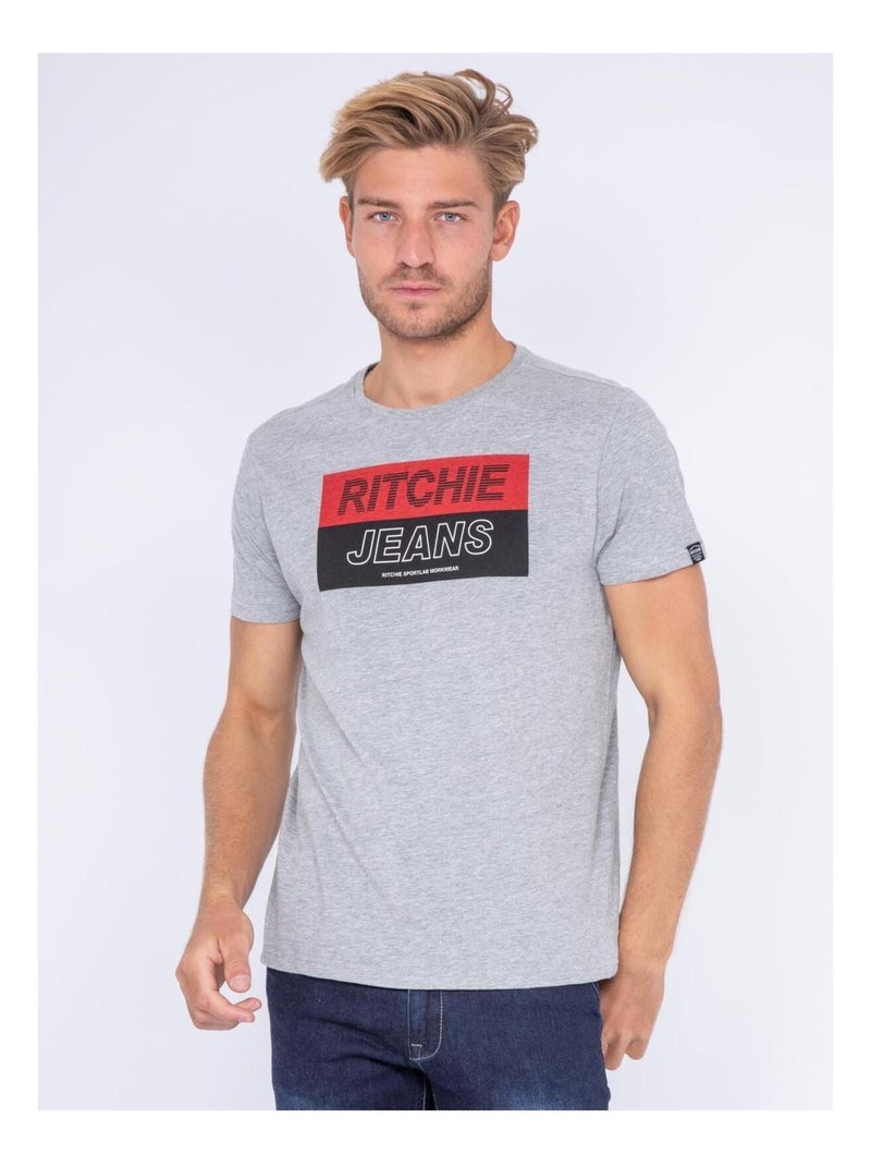 T-shirt col rond pur coton JADAMIX Gris - Kiabi
