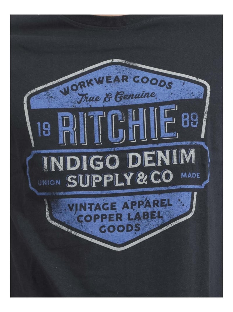 T-shirt col rond pur coton JAGNY Bleu marine - Kiabi