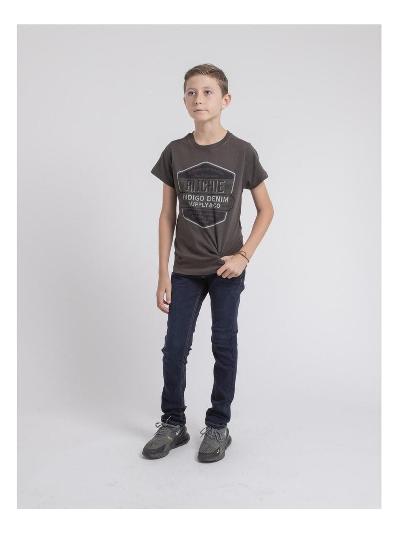 T-shirt col rond pur coton JAGNY garçon Gris - Kiabi