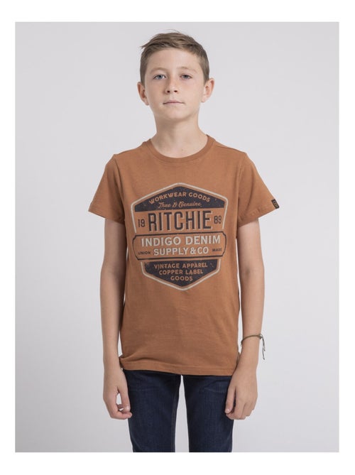 T-shirt col rond pur coton JAGNY garçon - Kiabi