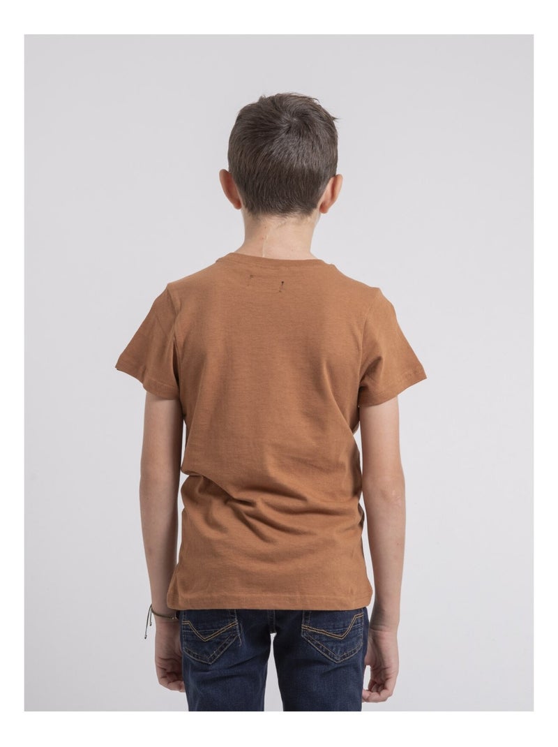 T-shirt col rond pur coton JAGNY garçon Marron glacé - Kiabi