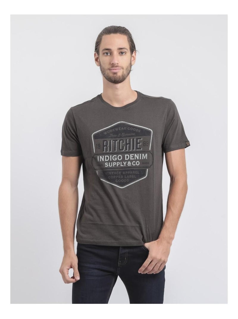 T-shirt col rond pur coton JAGNY Gris - Kiabi